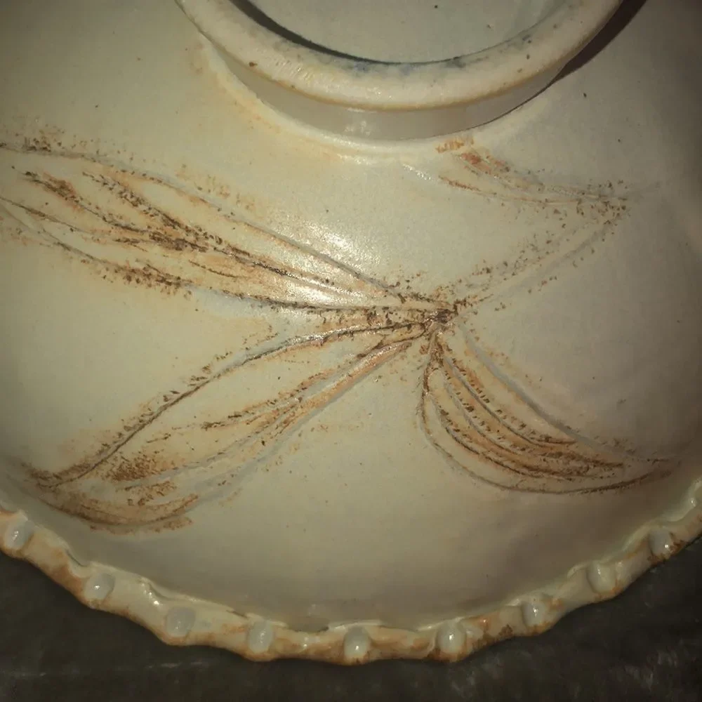 Vintage Hand Made Pottery Bowl Ivory Wheat Leaves